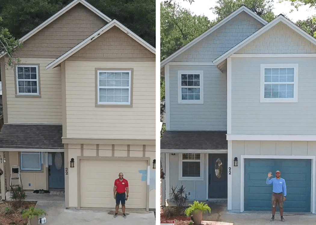 Before and after tan and blue home