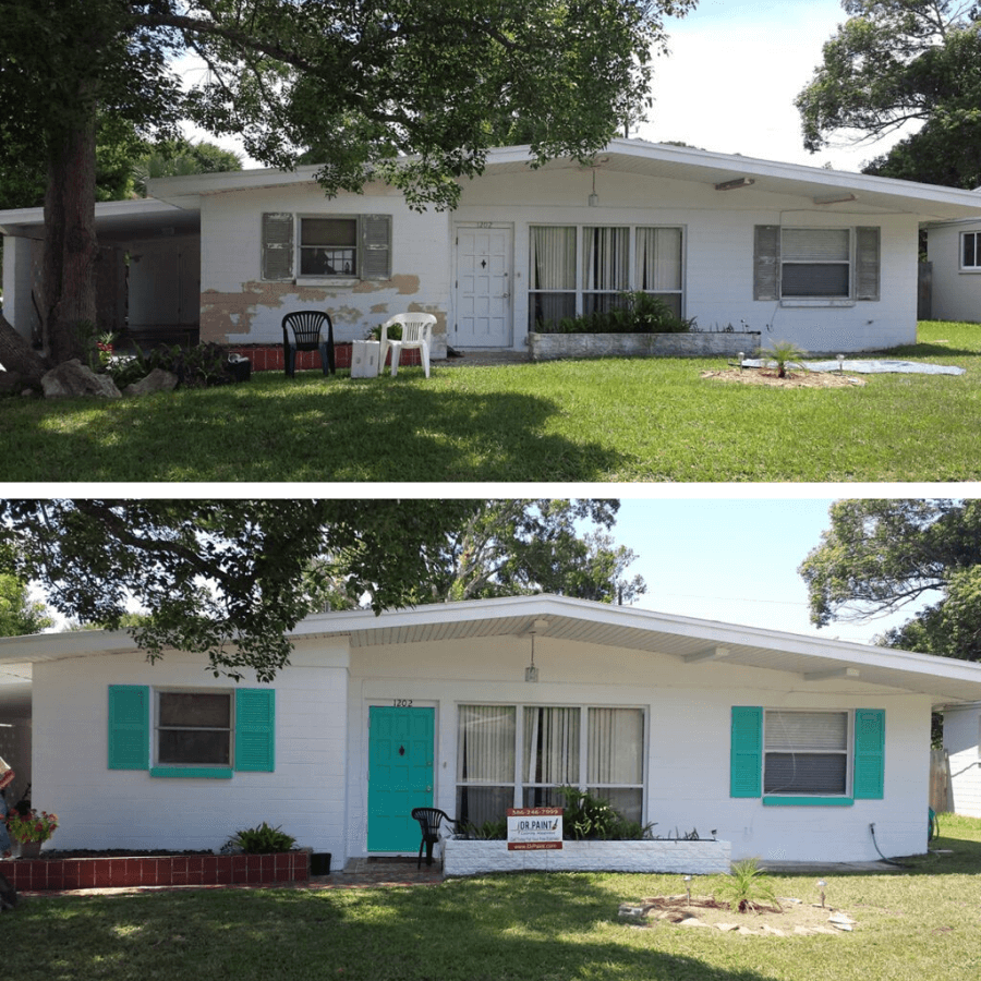 Before and after blue front door