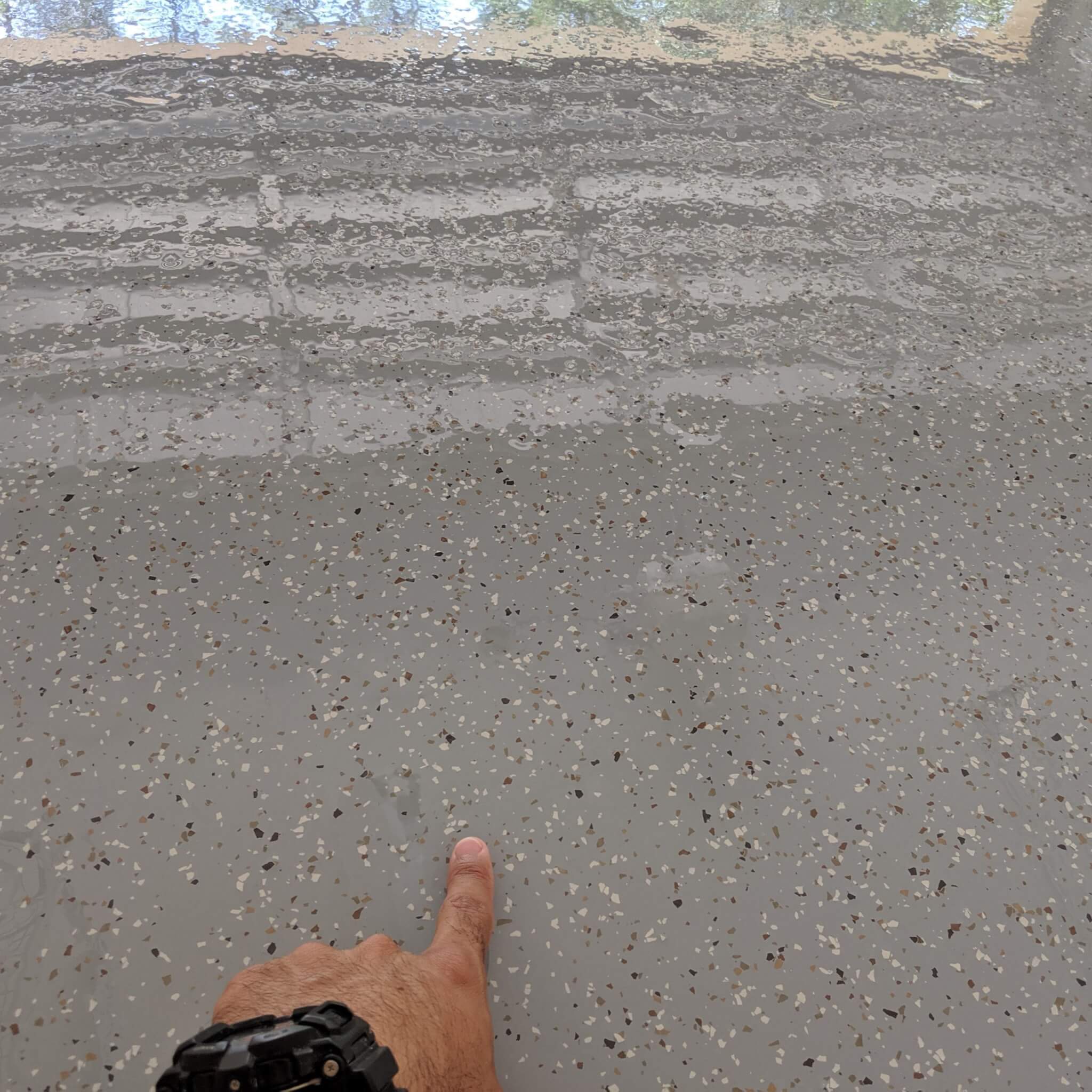 Freshly coated garage floor