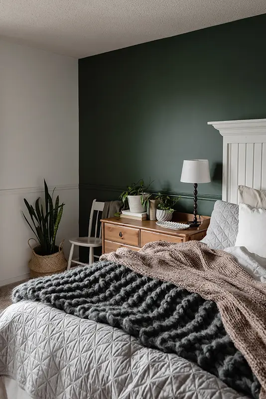 Freshly painted bedroom in a calming green